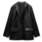 Women Black Oversized Leather Coat Blazer