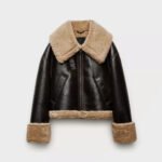 Women Black SF Bomber Aviator Shearling Jacket