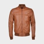 Men Waxed Brown Bomber Jacket
