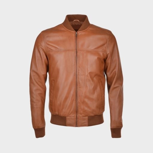 Men Waxed Brown Bomber Jacket