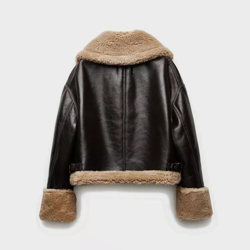 Women Black SF Bomber Aviator Shearling Jacket