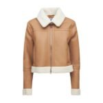 Women Tan Brown Shearling Leather Jacket