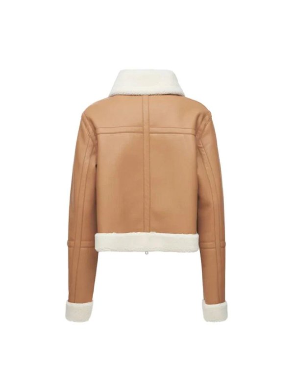 Women Tan Brown Shearling Leather Jacket