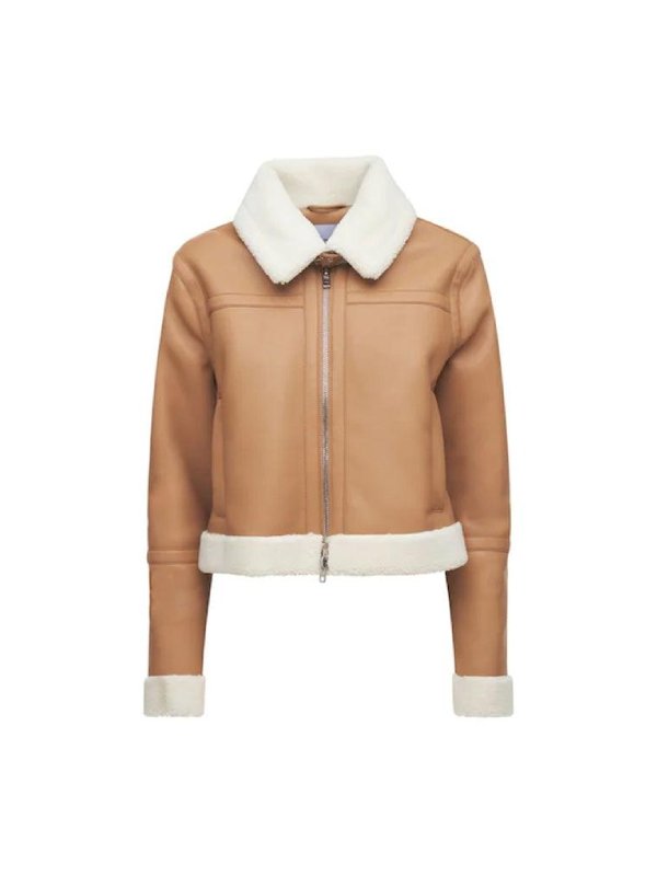Women Tan Brown Shearling Leather Jacket